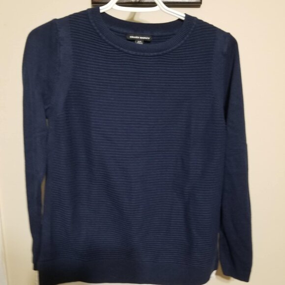 Hilary Radley sweater, shirt tails, Navy White, Small, Preppy Mid weight - Picture 1 of 5